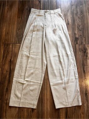 BANANA REPUBLIC LENA Linen Blend Pleated High Rise Wide Leg Pants Light Beige 0
